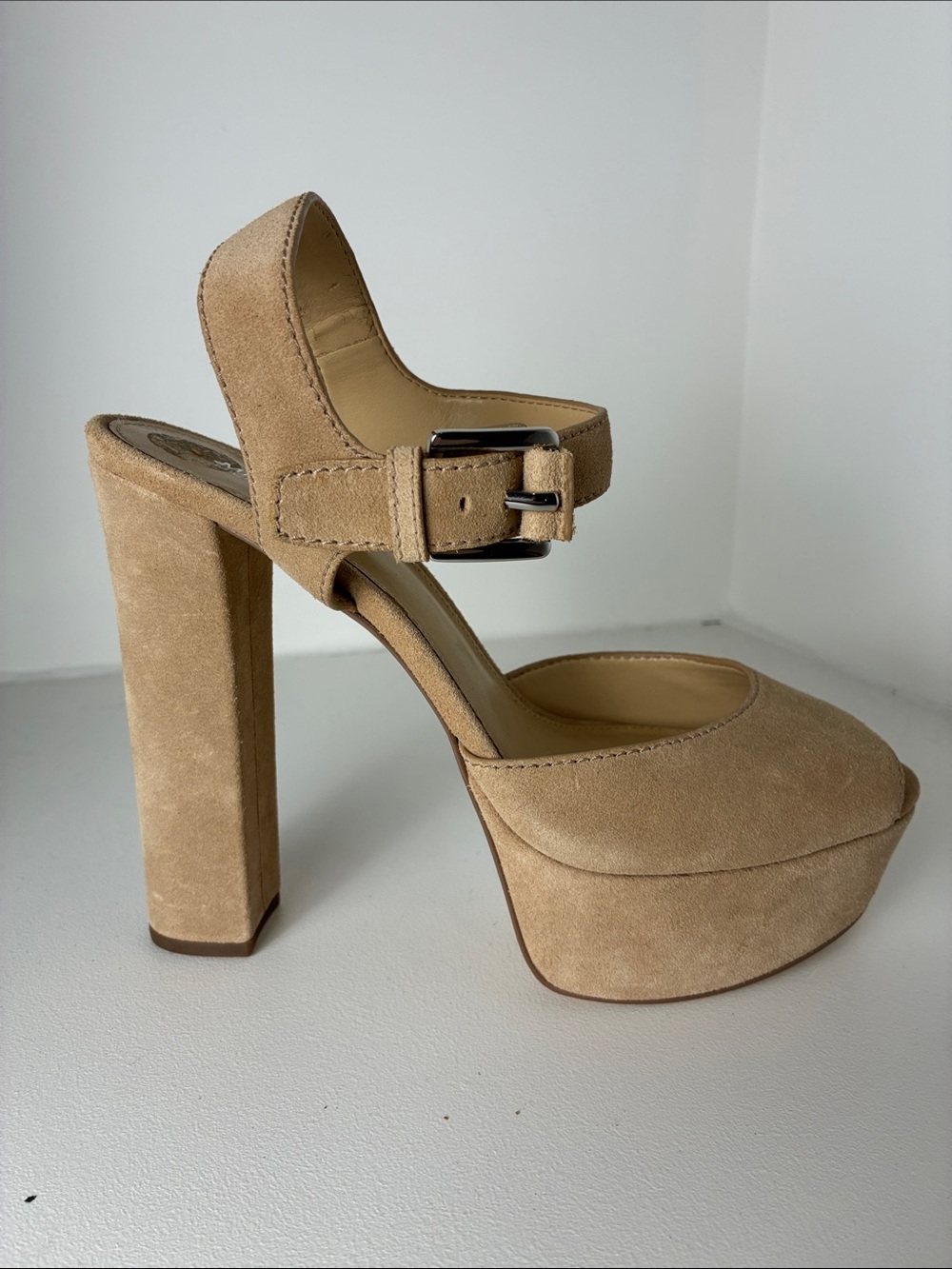 Michael Kors Tan Suede Platform Block Heel Sandals